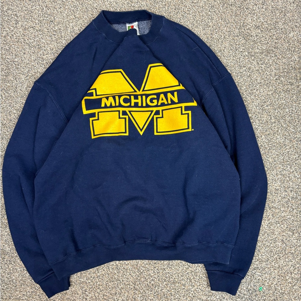 Vintage 90s u‎ of m michigan blue big logo crewneck
